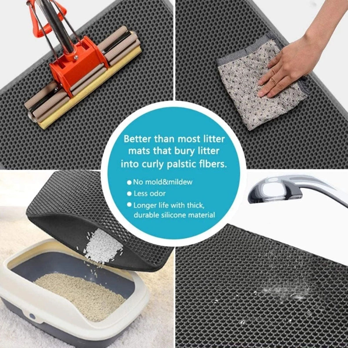 Cat Litter Trapping Mat, Waterproof Honeycomb Sifting Extra Easy Clean
