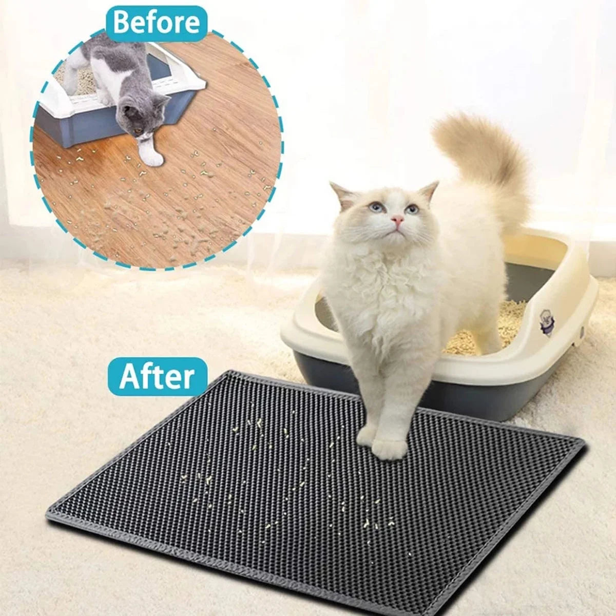 Cat Litter Trapping Mat, Waterproof Honeycomb Sifting Extra Easy Clean
